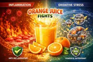 How Orange Juice May Lower Inflammation and Oxidative Stress Glass of fresh orange juice
