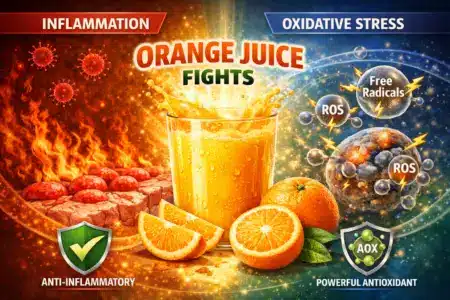 How Orange Juice May Lower Inflammation and Oxidative Stress Glass of fresh orange juice