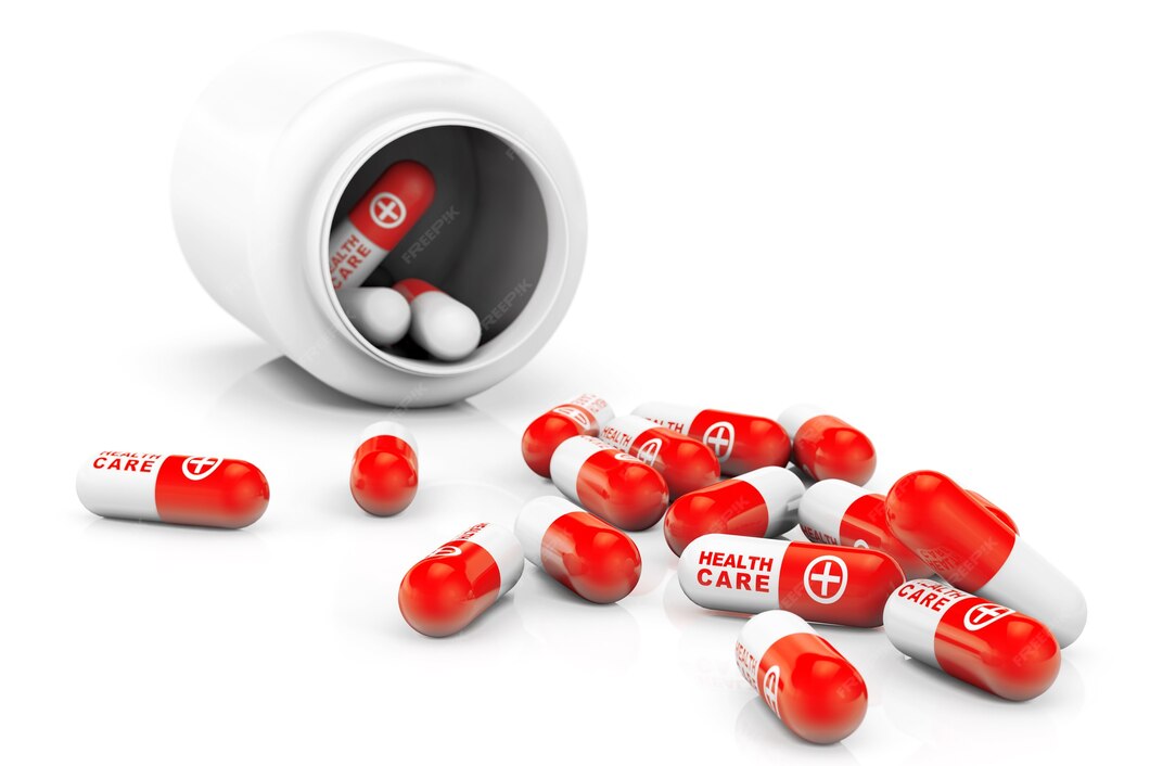 Close-up of vitamin B12 supplement capsules alongside fortified foods
