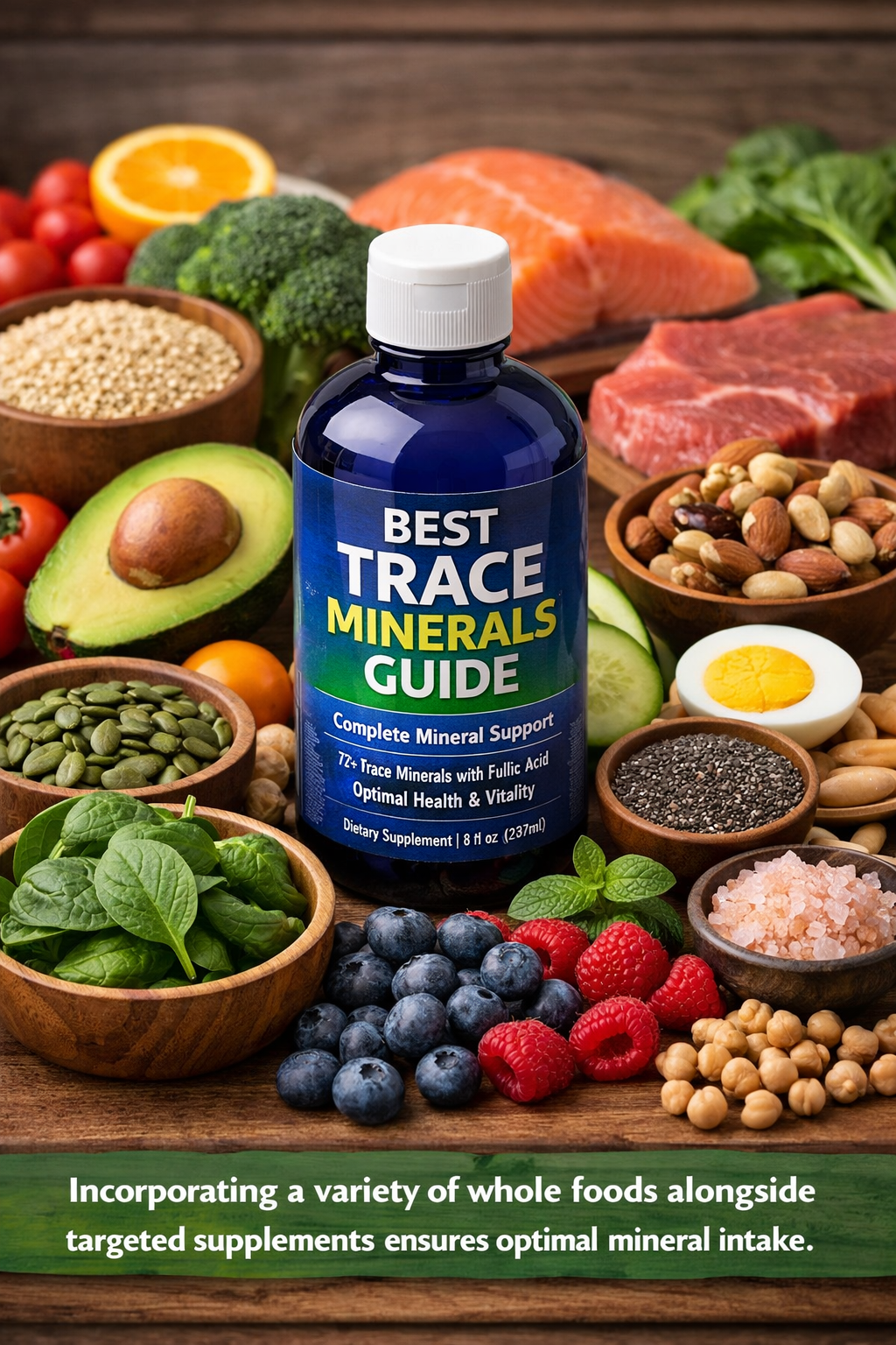 Best Trace Minerals Guide bottle and healthy food