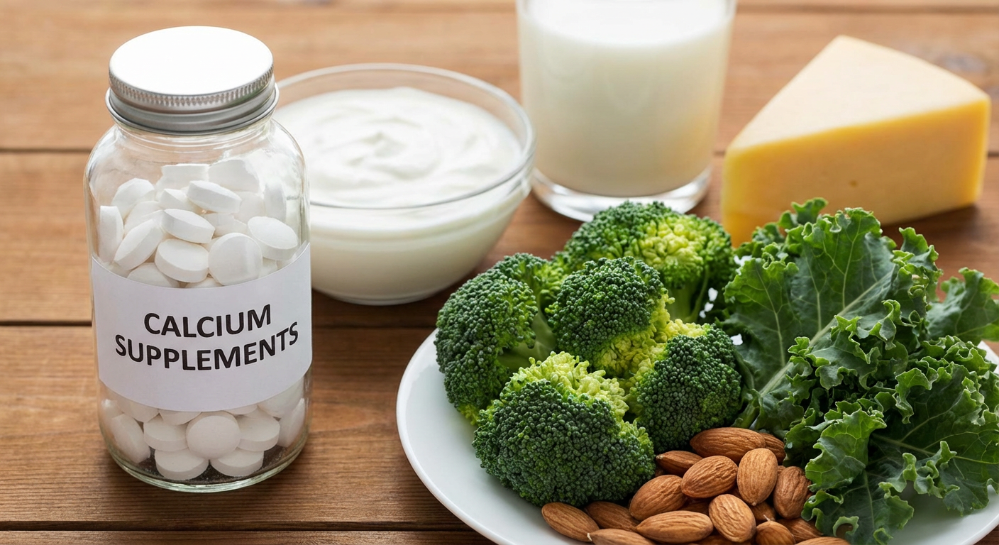 Calcium supplements alongside calcium-rich dairy foods and vegetables