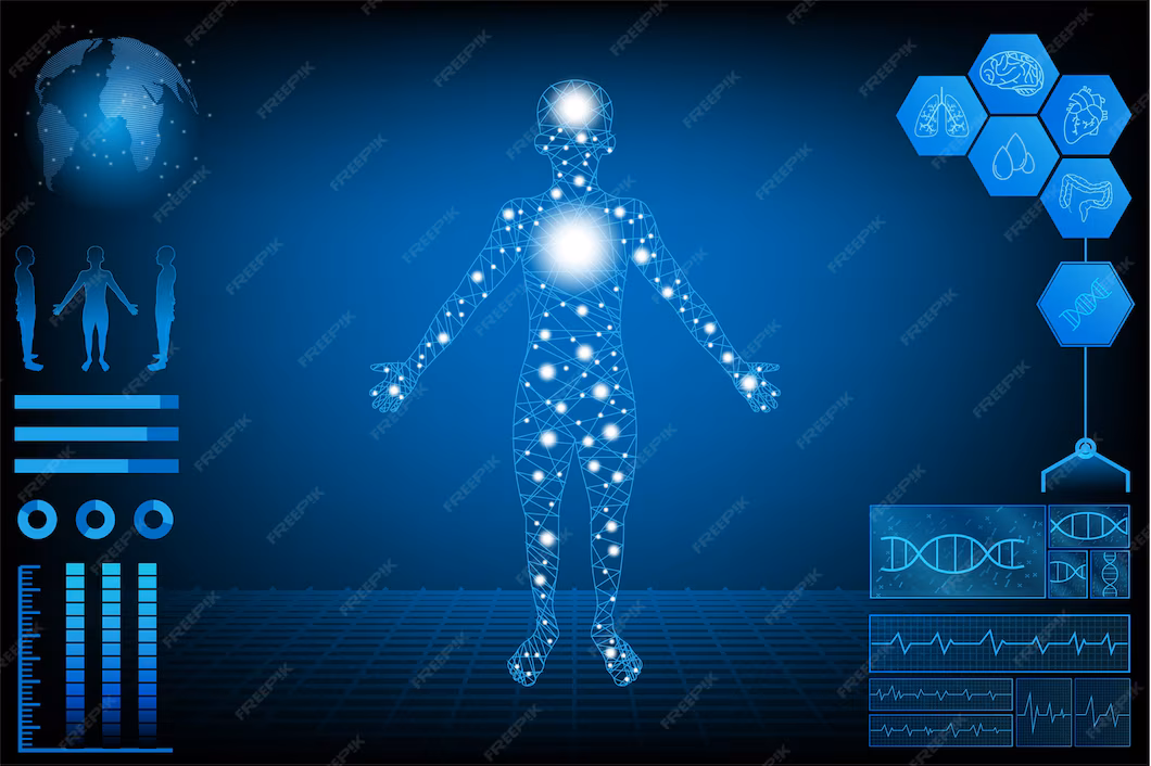 Illustration showing biotin's role in various physiological processes including energy metabolism, nervous system function, and cellular health