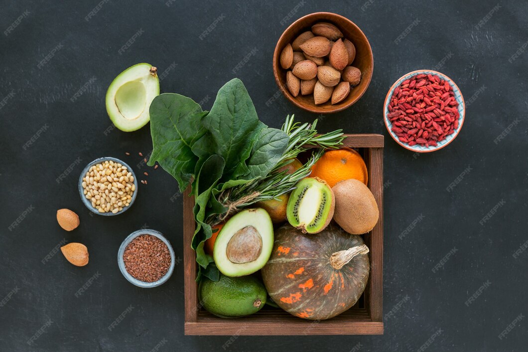 Fresh leafy greens, legumes, and vegetables rich in Vitamin B9 displayed on a rustic wooden table with natural lighting