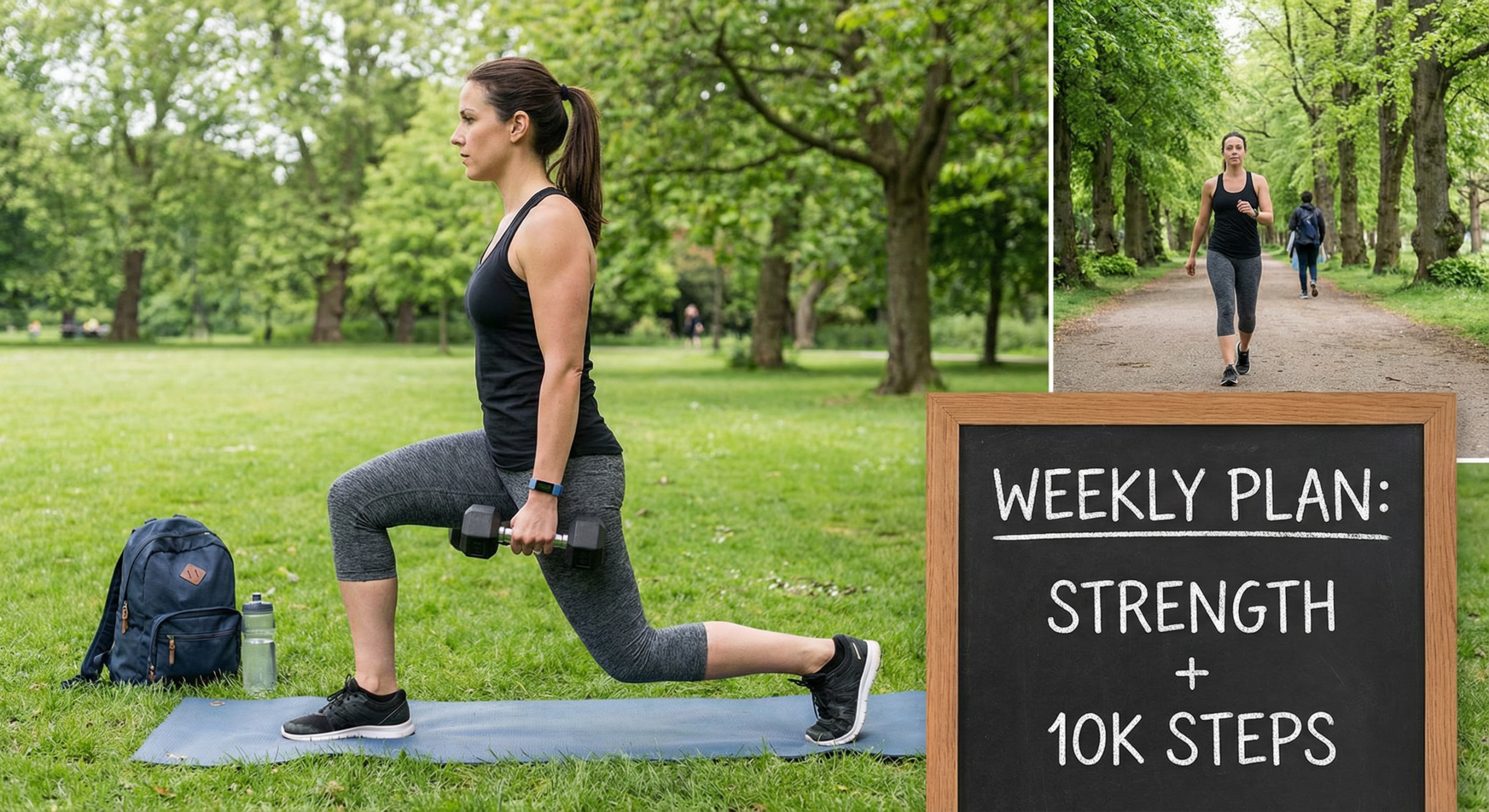 Person combining structured exercise with daily walking for optimal fitness results