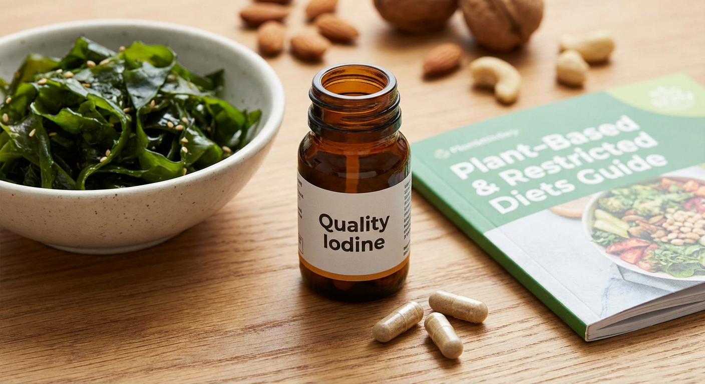 Iodine supplement capsules derived from kelp on a natural background