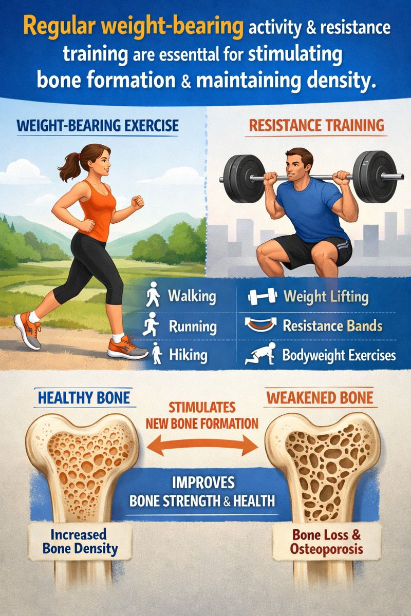 Person performing weight-bearing exercises including walking and resistance training for stronger bones