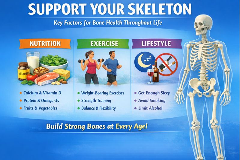 Diagram showing how calcium, vitamin D, vitamin K2 and magnesium work together for bone health