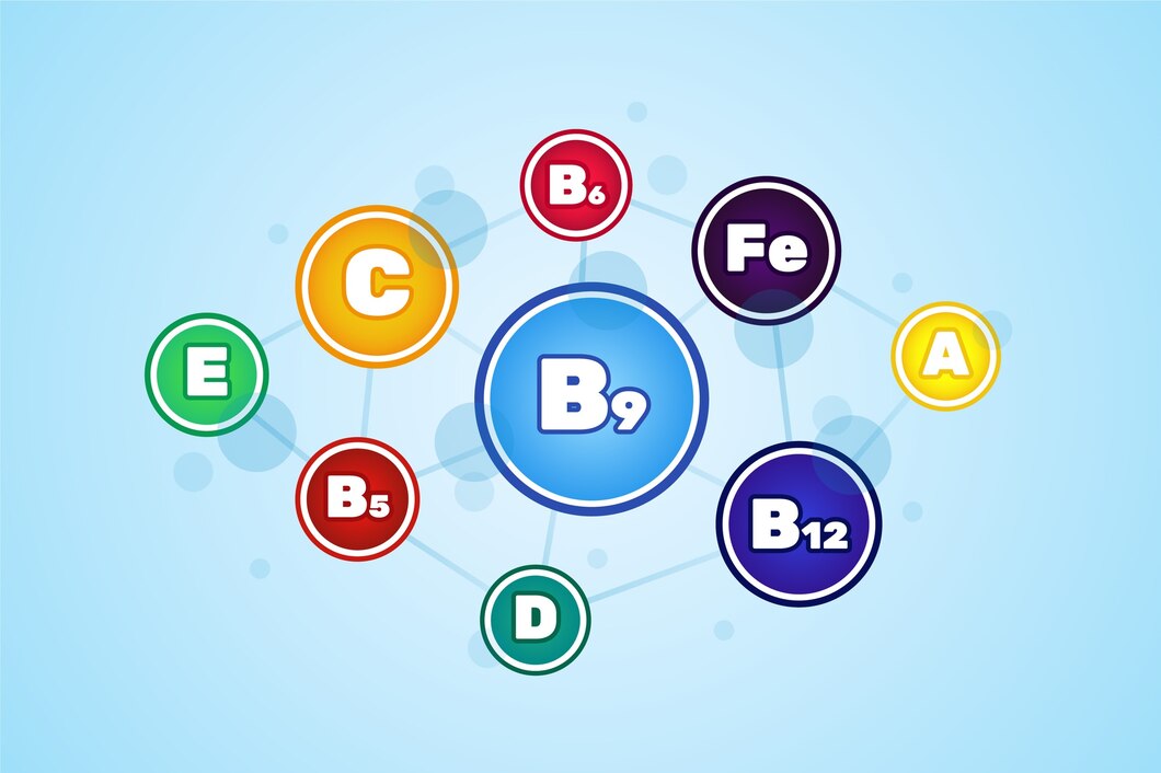 Scientific illustration showing cellular processes involving Vitamin B9 in DNA synthesis and cell division