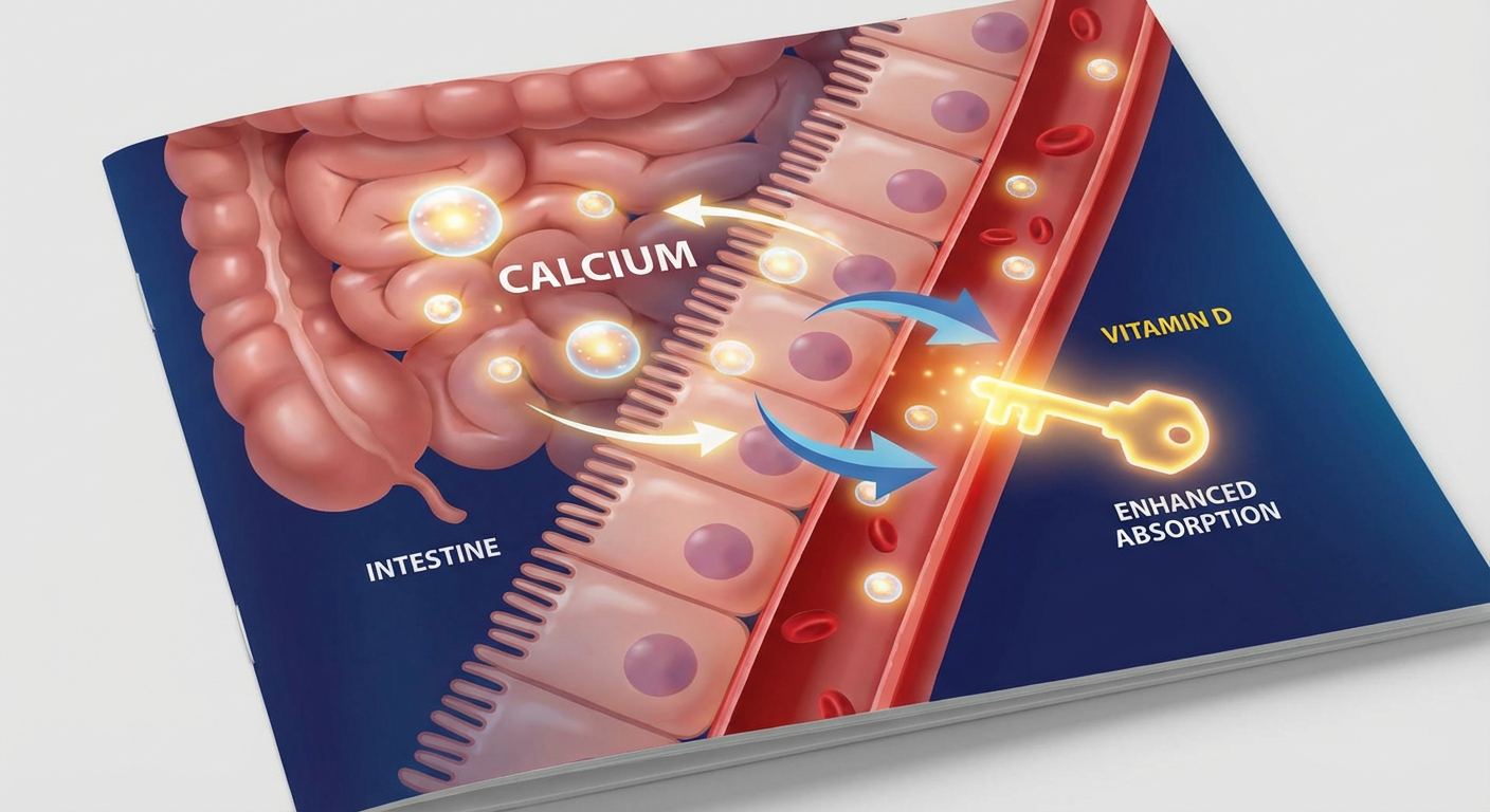 Calcium supplement absorption enhanced by vitamin D illustration