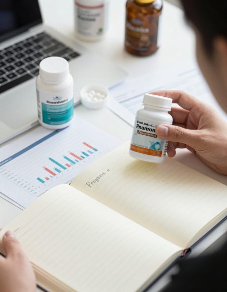 Essential Guide to Healthy Supplement Realistic Expectations Person setting realistic expectations with supplements by reviewing research and tracking progress