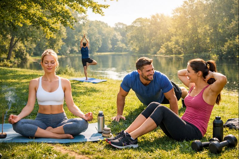 Stress management through yoga and physical exercise outdoors
