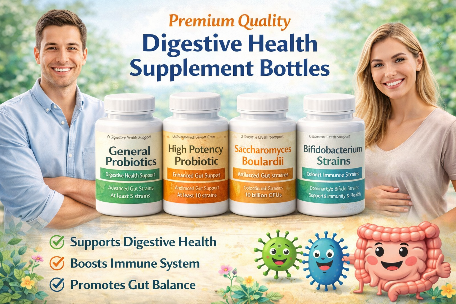 premium quality digestive health supplement bottles